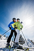 Couple skiing, Fageralm, Salzburg, Austria