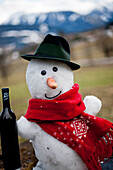 Snowman with a bottle of wine, Styria, Austria