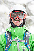 Skier with fake moustache