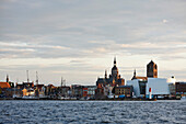 View to harbor with Ozeaneum in the evening, Stralsund, Mecklenburg-Western Pomerania, Germany