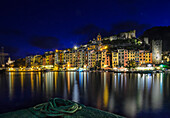 A night view of the village of Portovenere, a typical Ligurian village in the Gulf of the Poets in the province of La Spezia.