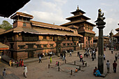 Overview of Patan Durbar Square, which is one the most beautiful urban ensembles on the list of the World Heritage Site.  Patan Durbar Square. Patan, Nepal.