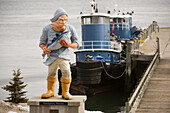 A statue of a fisherman near Eastport, Maine Harbor.