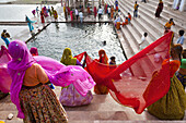 Pilgrim women at Holy Lake in Pushkar, India.