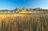 BADLANDS NATIONAL PARK, SOUTH DAKOTA - OCTOBER 2011: The striking geologic deposits of Badlands National Park in South Dakota contain one of the world's richest fossil beds and draw many to its rugged beauty.