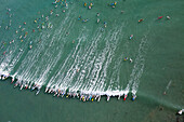 Battle Of the Paddle, Dana Point CA Aerial - Guinness World Record, attempting to break the existing record for the most surfers riding a single wave