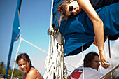 Hnaging with friends on sailboat