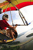In-cockpit view of Tony Castillo flying his Pegassus Quantum ultralight trike over the Tennessee River near Jasper, TN.