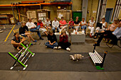 Members of the Rabbit Jumping Association in Arhus, Denmark meet for their weekly practice in a flower warehouse.The association, 30 members strong, is partially funded by the municipality.  Approximately 96% of Danes belong to a vast array of association