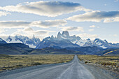A road leading to Mount Fitzroy and Chalten on February 23, 2008, Argentina.