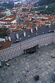 An aerial view of the Old Town Square in Prague, Czech Republic.