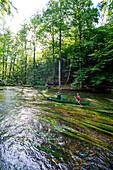 Exploring the river Wuerm in a Tandem kayak, near Munich, Bavaria, Germany