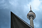 Abstract view up to Television Tower at Alexander Square, Berlin, Germany