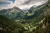 View of alpine peaks around Lake Silvaplana near St. Moritz, border region of Switzerland and Italy