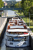 Flusskreuzfahrtschiff River Cloud II in Schleuse am Fluss Main, Ochsenfurt, Franken, Bayern, Deutschland