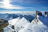 Southern ridge of Gran Paradiso with view over Ghiacciaio della Tribolazione, Gran Paradiso, Gran Paradiso Nationalpark, Graian Alps range, valley of Aosta, Aosta, Italy