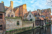 Houses along a canal, Historic center of Bruges, UNESCO World Heritage Site, Belgium, Europe
