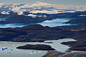 View of Lakes Grey, Pehoe, Nordenskjold and Sarmiento, from Ferrier Vista Point, Torres del Paine National Park, Patagonia, Chile, South America