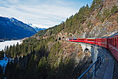 Landwasser Viaduct, Bernina Express railway line, UNESCO World Heritage Site, Graubunden, Swiss Alps, Switzerland, Europe