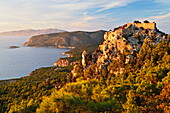 Monolithos Castle and Aegean Sea, Rhodes, Dodecanese, Greek Islands, Greece, Europe