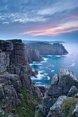Land's End clifftops at sunrise, Cornwall, England, United Kingdom, Europe