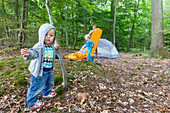 Family camping in a forest, Naesgaard, Falster, Denmark