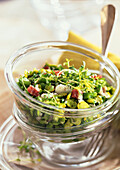 Broad bean and herb salad, close-up