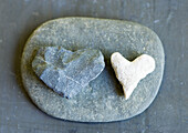 Heart shaped stones side by side