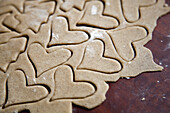 Heart shape cookies in dough