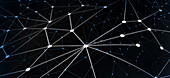 A web of dots connected by lines against a black background
