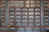 Drawers of homeopathic herbal medicines in pharmacy