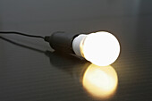 An illuminated light bulb on a solar panel