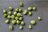 High angle view of Brussel sprouts on table