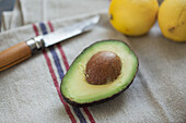 Close-up of avocado on napkin