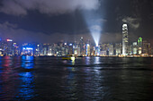 China, Hong Kong, Cityscape across water at night