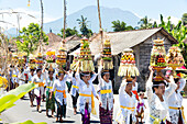 Women carrying offerings on their heads, Odalan temple festival, Sidemen, Karangasem, Bali, Indonesia