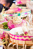 Baskets with offerings, Odalan temple festival, Sidemen, Karangasem, Bali, Indonesia