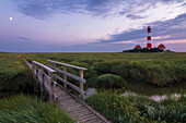 Leuchtturm Westerheversand am Abend, Halbinsel Eiderstedt, Westerhever, Nordfriesland, Nordsee, Schleswig-Holstein, Deutschland