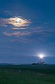 Leuchtturm Westerheversand in der Nacht, Halbinsel Eiderstedt, Westerhever, Nordfriesland, Nordsee, Schleswig-Holstein, Deutschland