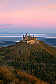 View to Hohenzollern castle, near Hechingen, Swabian Alb, Baden-Wuerttemberg, Germany