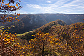 View over the valley of the Danube river near Beuron, Upper Danube Nature Park, Baden-Wuerttemberg, Germany
