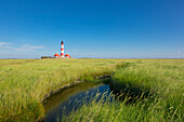 Leuchtturm Westerhever, Halbinsel Eiderstedt, Schleswig-Holstein, Deutschland