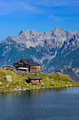 Wildseeloderhaus Alpine Hut, lake Wildsee and Loferer Steinberge range, lake Wildsee, Kitzbuehel range, Tyrol, Austria