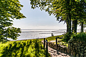 Alley with view over Wadden Sea, Keitum, Sylt, Schleswig-Holstein, Germany
