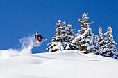 Free rider jumping, free ride skiing area Haldigrat, Niederrickenbach, Oberdorf, Canton of Nidwalden, Switzerland