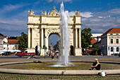 Brandenburg Gate with fountain, Luisenplatz, Potsdam, Brandenburg, Germany, Europe