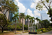 Ayala Triangle Park in Makati City, the financial and business district in the center oft he capital Metro Manila, Phillipines, Asia