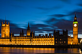 Palace of Westminster und Big Ben bei Nacht, UNESCO Weltkulturerbe, City of Westminster, Themse, London, England, Vereinigtes Königreich