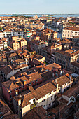 view from Campanile Basilica Santa Maria Gloriosa dei Frari, roofs, tiles, Venice, Italy