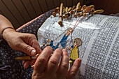 lace making, bobbin lace-making, pillow lace, fine traditional handcraft, women's handicraft, Pellestrina, Venice, Italy